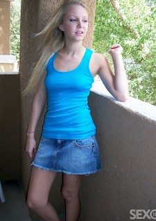 Hot blonde teen in skirt